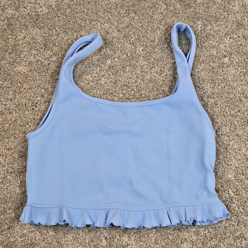 Zara Baby Blue cropped tank top size Small Stretch Ruffle